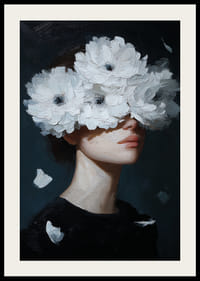 Figure mystérieuse et onirique avec des fleurs sur les yeux.-2