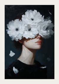 Figure mystérieuse et onirique avec des fleurs sur les yeux.-3