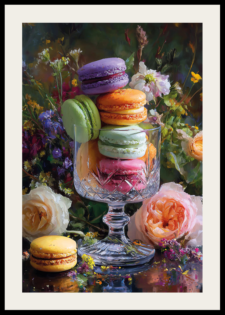 Colorful macarons in perfect harmony with flower arrangements.-12