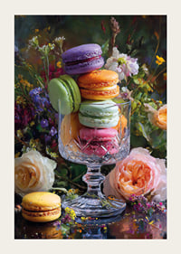 Colorful macarons in perfect harmony with flower arrangements.-3
