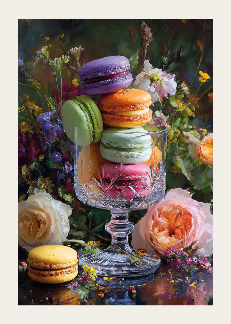 Colorful macarons in perfect harmony with flower arrangements.-12