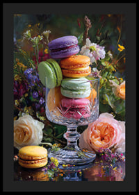 Colorful macarons in perfect harmony with flower arrangements.-4