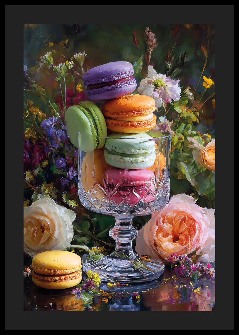 Colorful macarons in perfect harmony with flower arrangements.-12