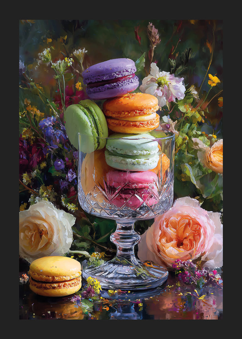 Colorful macarons in perfect harmony with flower arrangements.-12
