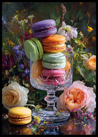 Colorful macarons in perfect harmony with flower arrangements.-6