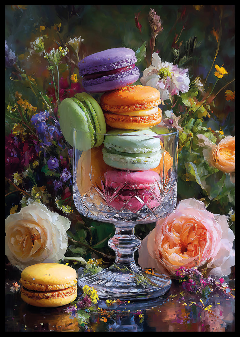 Colorful macarons in perfect harmony with flower arrangements.-12