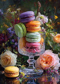Colorful macarons in perfect harmony with flower arrangements.-7