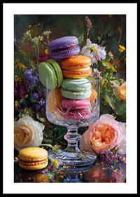 Colorful macarons in perfect harmony with flower arrangements.-0