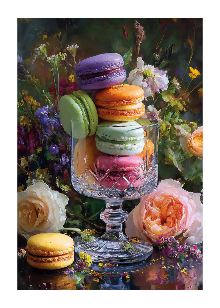 Colorful macarons in perfect harmony with flower arrangements.-12