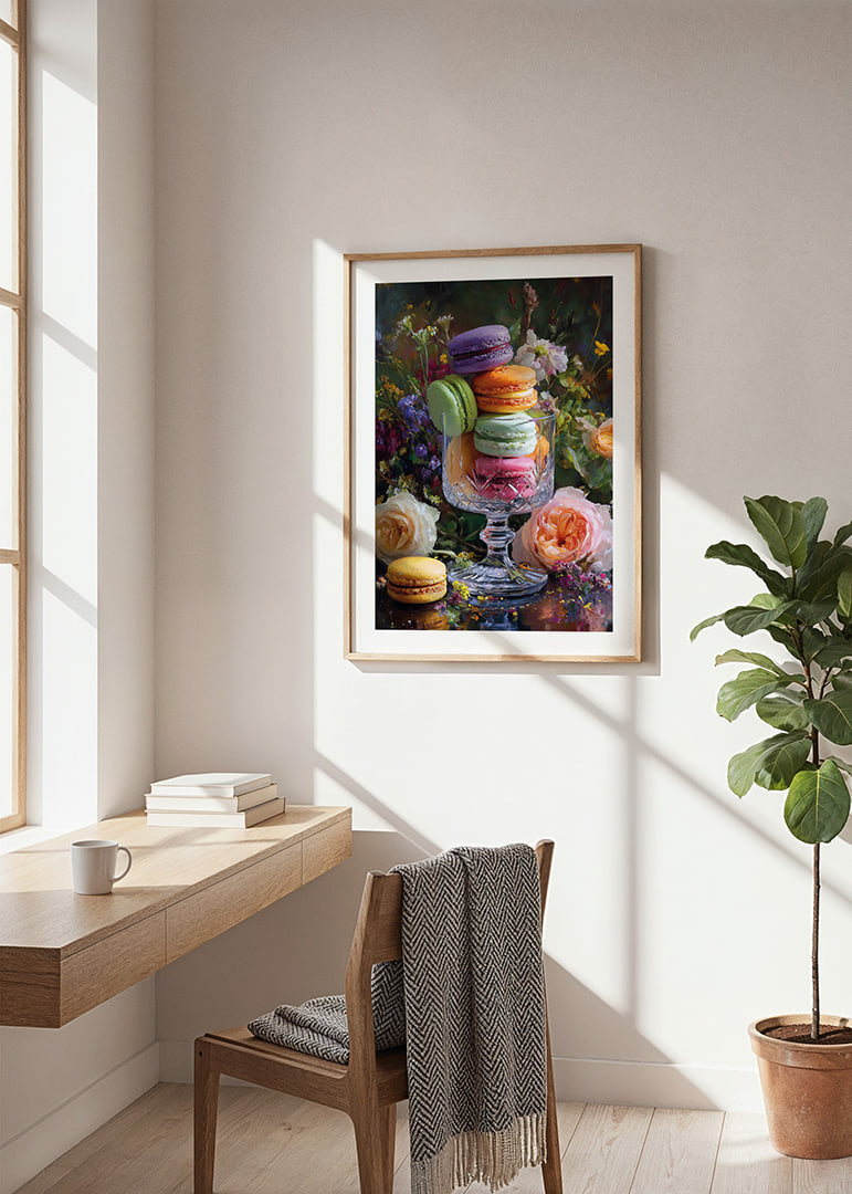 Colorful macarons in perfect harmony with flower arrangements.-12
