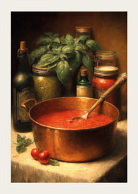 Una ricca tavolozza di colori, dalla salsa di pomodoro alle spezie, riempie la stanza di calore.-3