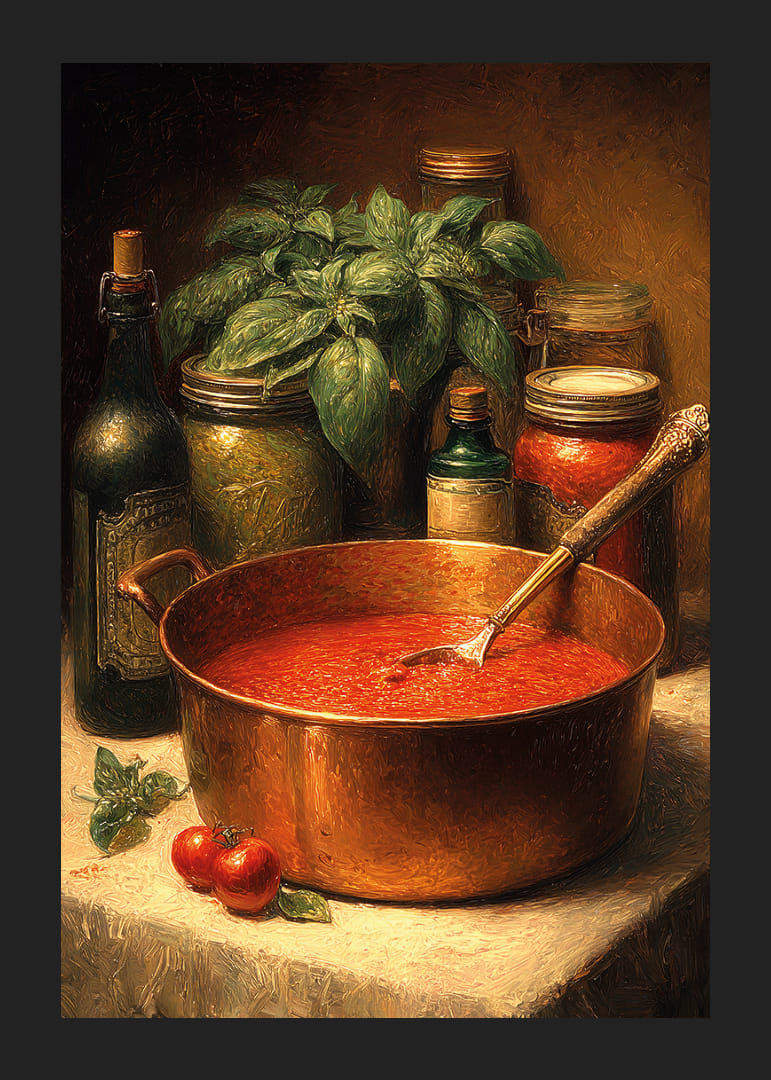 Una ricca tavolozza di colori, dalla salsa di pomodoro alle spezie, riempie la stanza di calore.-12