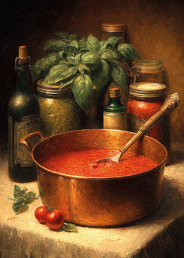 Une riche palette de couleurs de sauce tomate et d’épices remplit la pièce de chaleur.-12