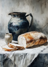 Bread and ceramics in a harmonious and timeless composition.-7
