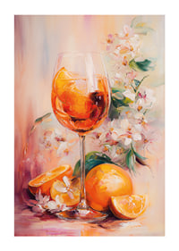 Färgstarkt möte mellan citrus och blomster i elegant harmoni.-1