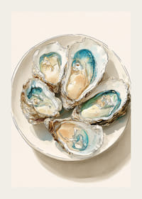 Cinque ostriche acquerellate con colori tenui e brillanti.-3