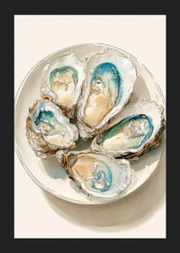 Cinque ostriche acquerellate con colori tenui e brillanti.-5