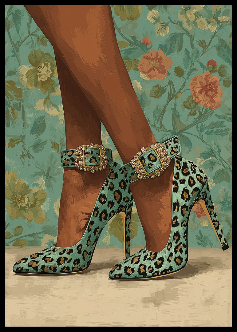 En elegant kombination av leopardmönster och blommig bakgrund.-12