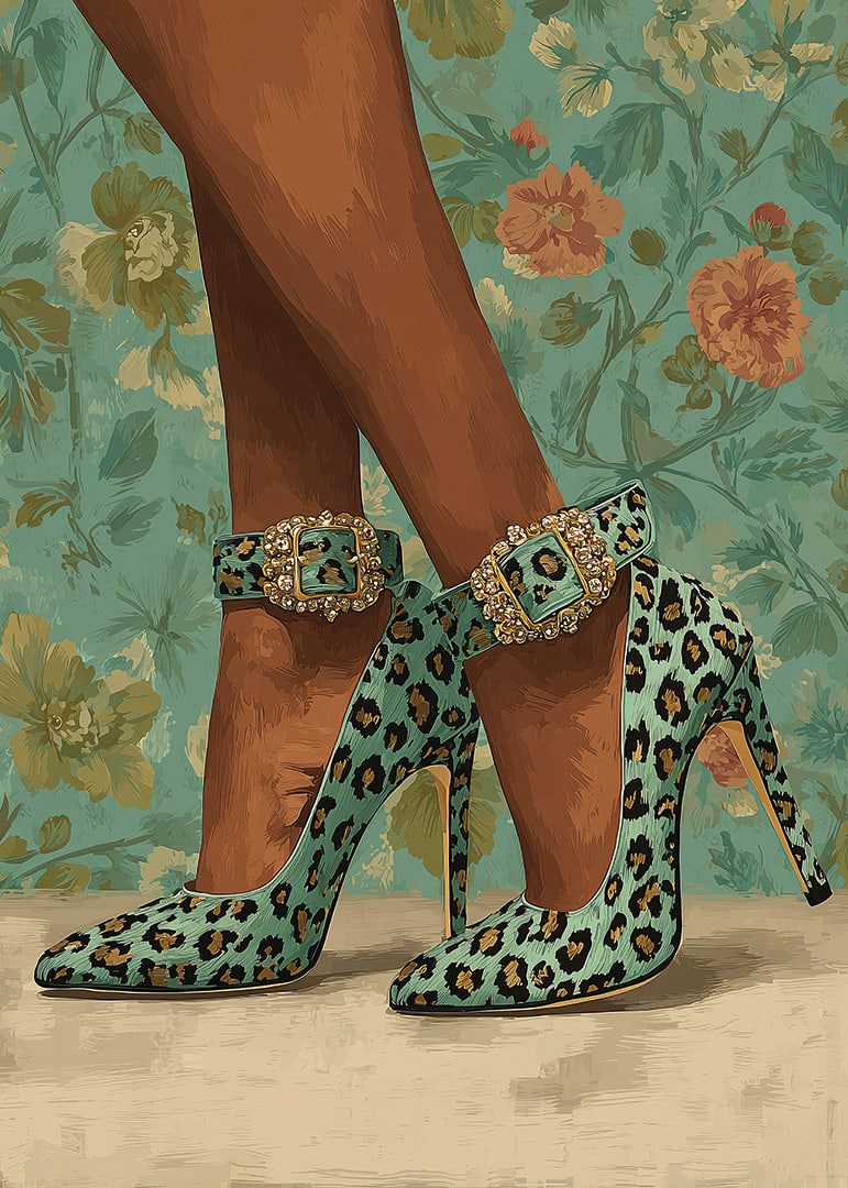 En elegant kombination av leopardmönster och blommig bakgrund.-12