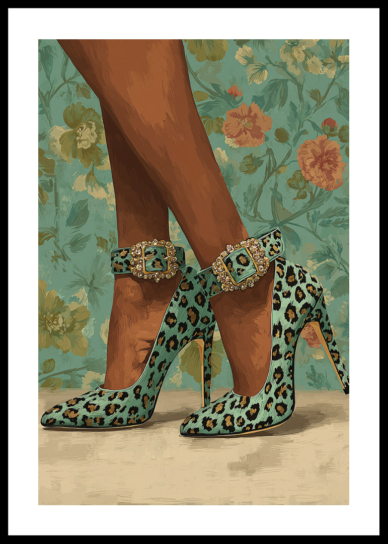 En elegant kombination av leopardmönster och blommig bakgrund.-12