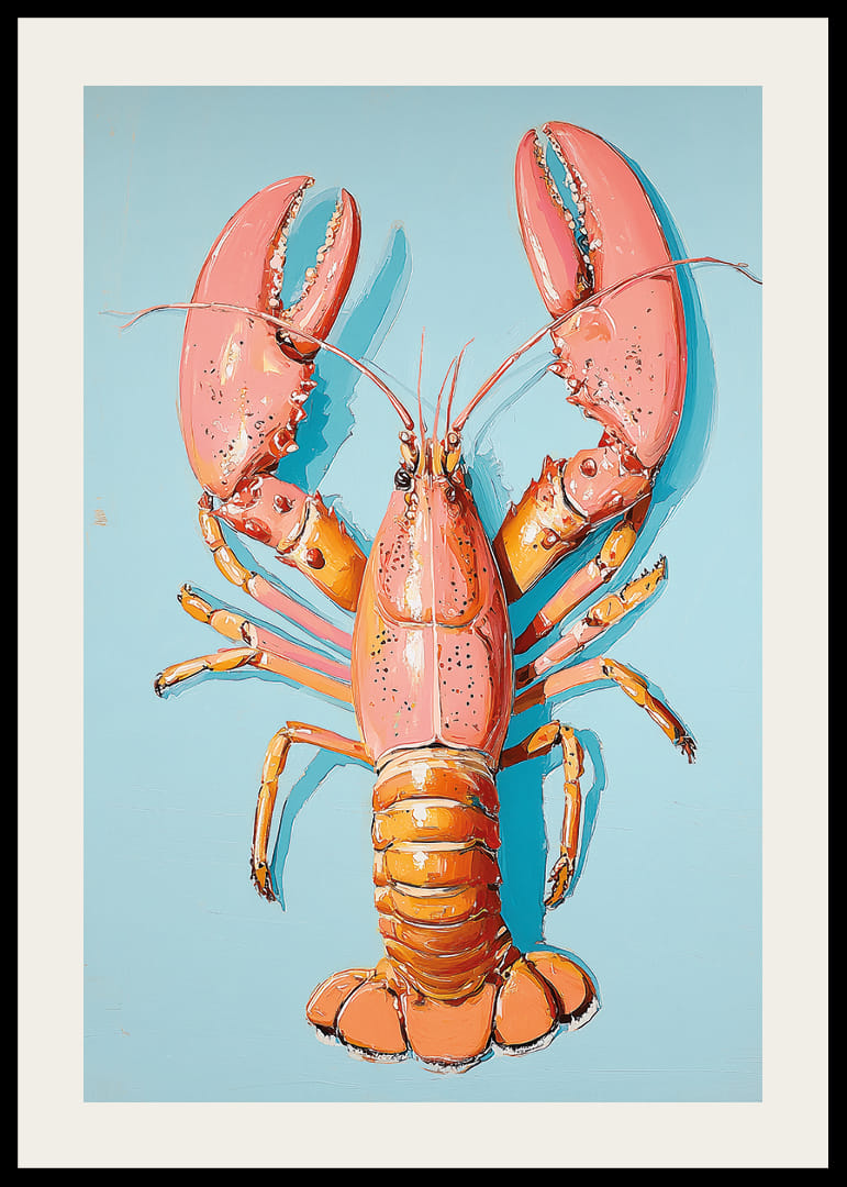 Farverig hummer på en blå baggrund skaber liv og energi.-12