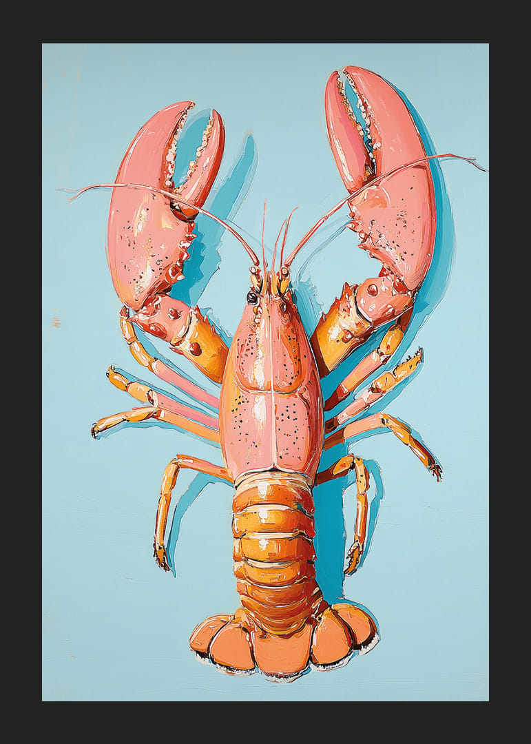 Farverig hummer på en blå baggrund skaber liv og energi.-12