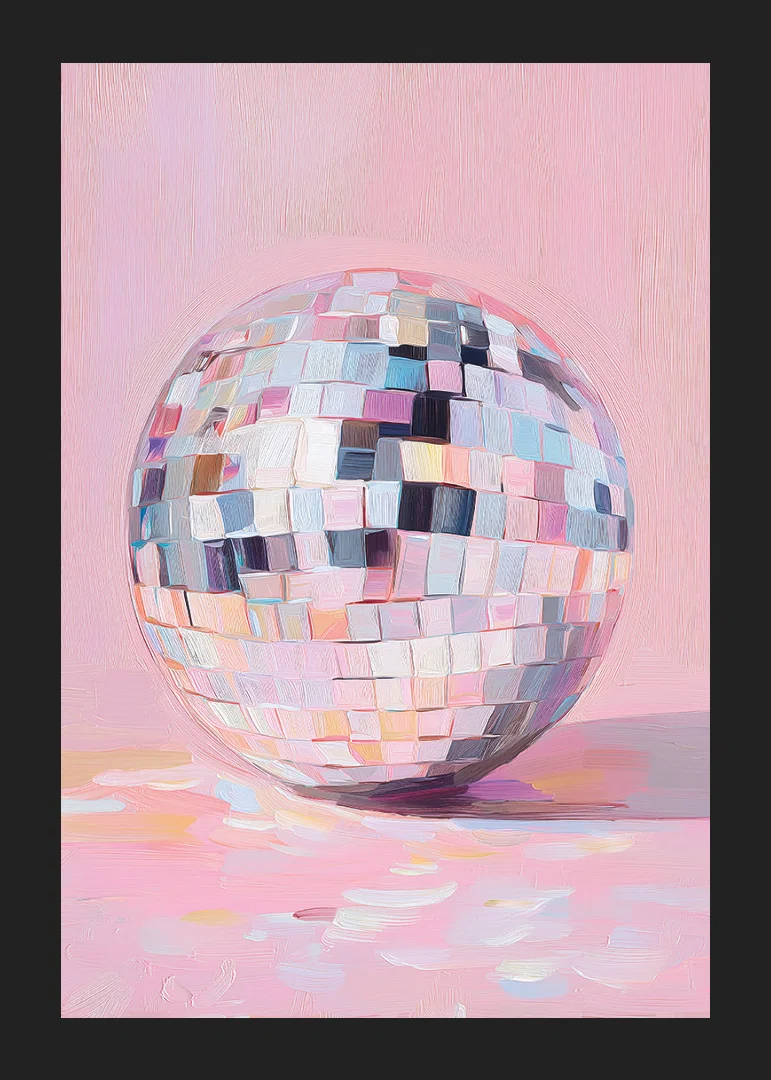 A magical disco ball sparkles in soft pastel tones.-12