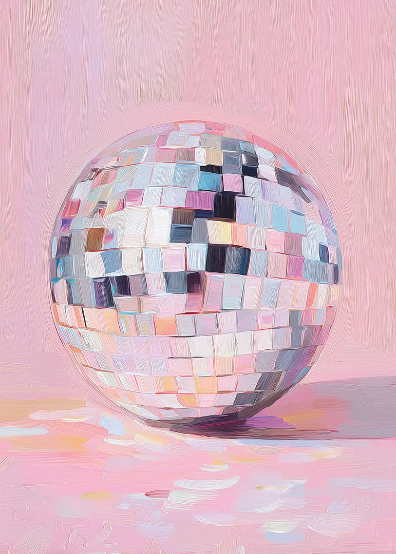 A magical disco ball sparkles in soft pastel tones.-12