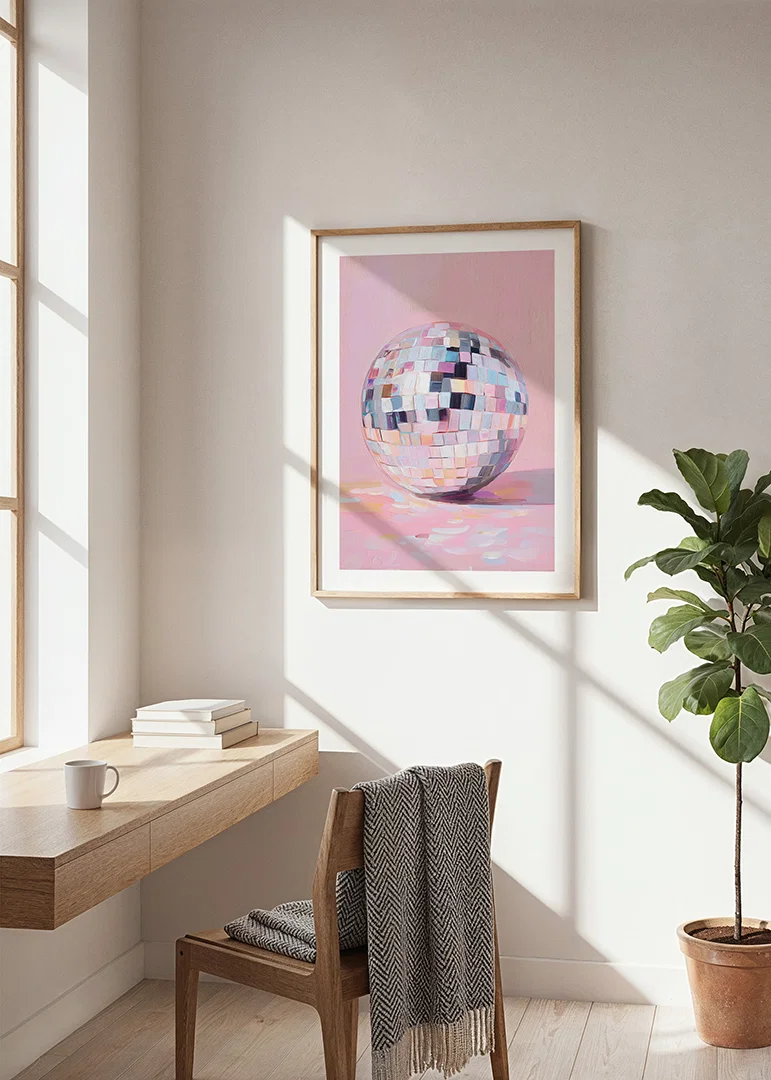 A magical disco ball sparkles in soft pastel tones.-12