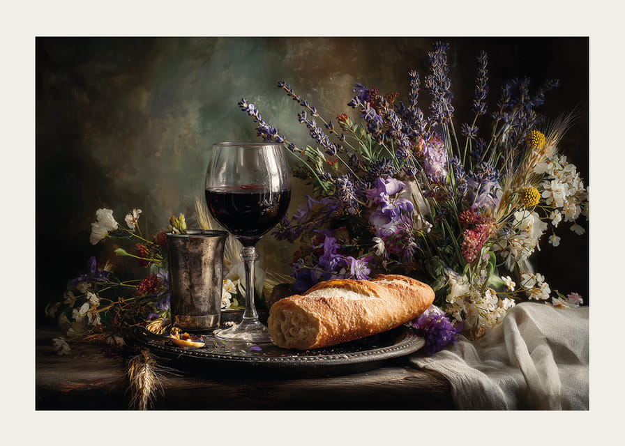 Un'affascinante composizione di fiori e vino in splendida armonia.-12