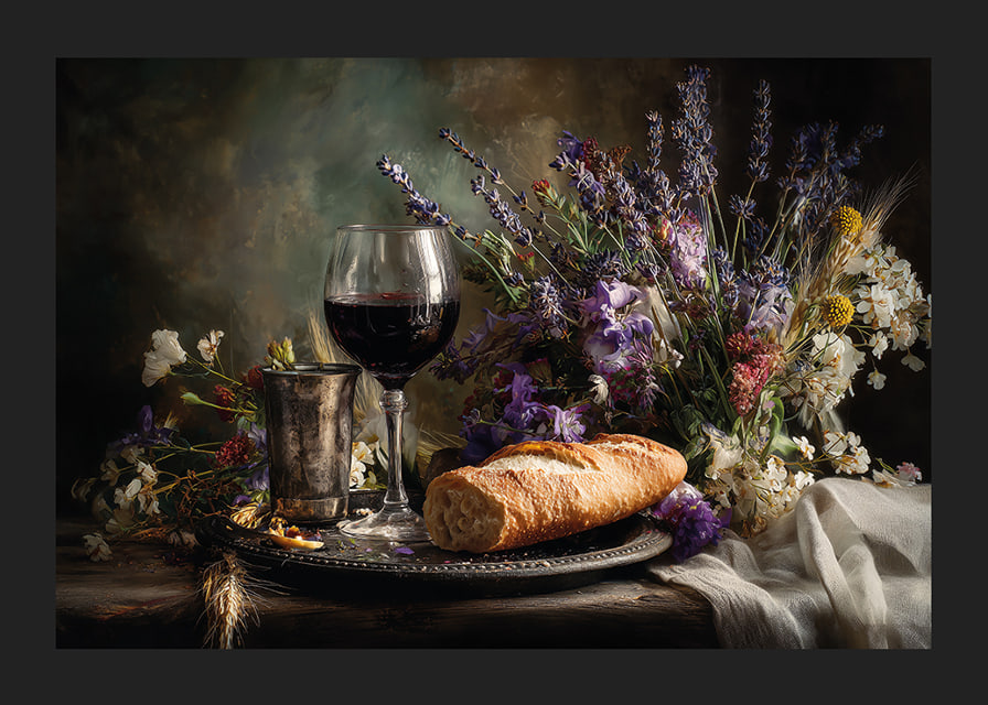 En fängslande komposition av blommor och vin i vacker harmoni.-12