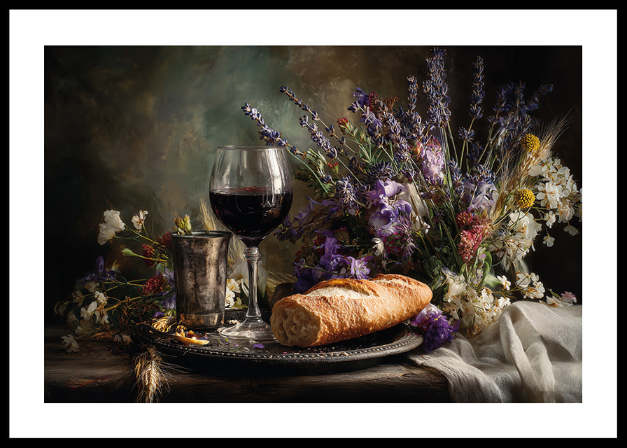 En fängslande komposition av blommor och vin i vacker harmoni.-12