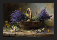 En kurv fyldt med lilla lavendel og margueritter skaber ro.-5