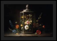 Colorful flowers in a vintage lantern brighten up the room.-4