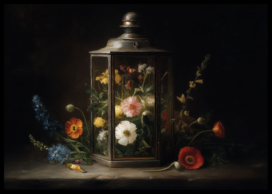 Des fleurs colorées dans une lanterne vintage égayent la pièce.-12