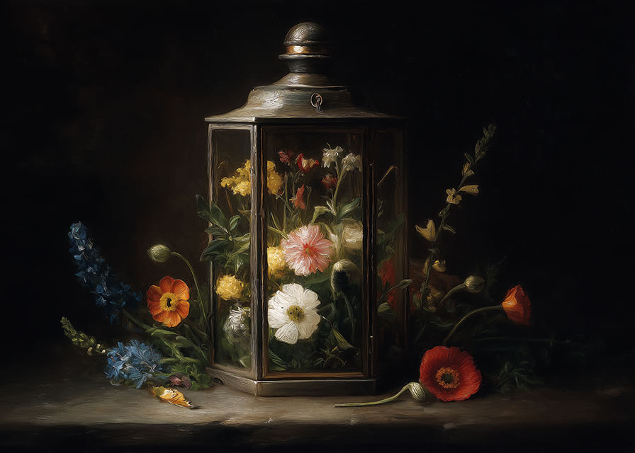 Des fleurs colorées dans une lanterne vintage égayent la pièce.-12