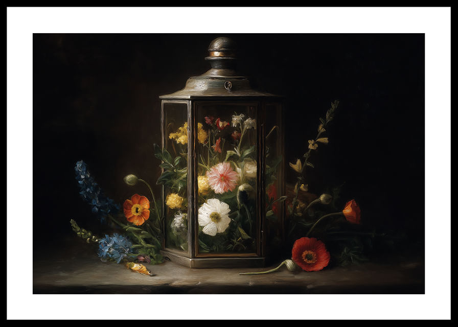 Des fleurs colorées dans une lanterne vintage égayent la pièce.-12
