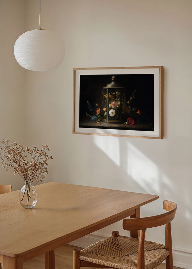 Colorful flowers in a vintage lantern brighten up the room.-12