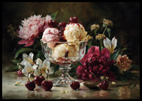 Bright flowers and cherries on a luxury ice cream background.-6