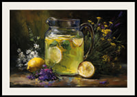 A colorful and calming scene with lemons and flowers.-2