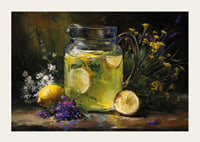 A colorful and calming scene with lemons and flowers.-3