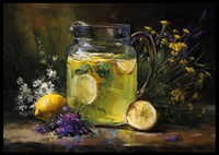 A colorful and calming scene with lemons and flowers.-6
