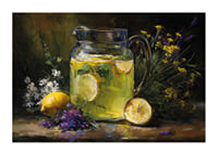 A colorful and calming scene with lemons and flowers.-1