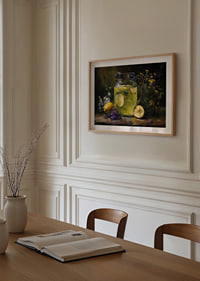 A colorful and calming scene with lemons and flowers.-8