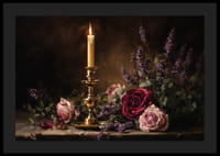 Blød, blomstret tusmørke med et tændt stearinlys.-4