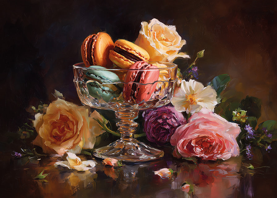 A work of art of macarons and roses in perfect harmony.-12
