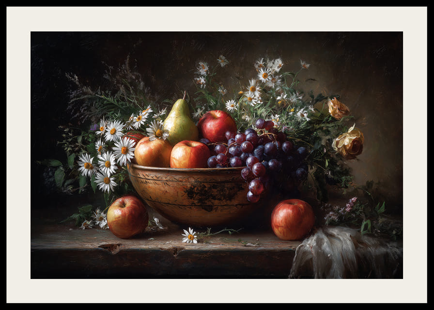 Un bol rempli de fruits frais et de fleurs dégage une beauté intemporelle.-12