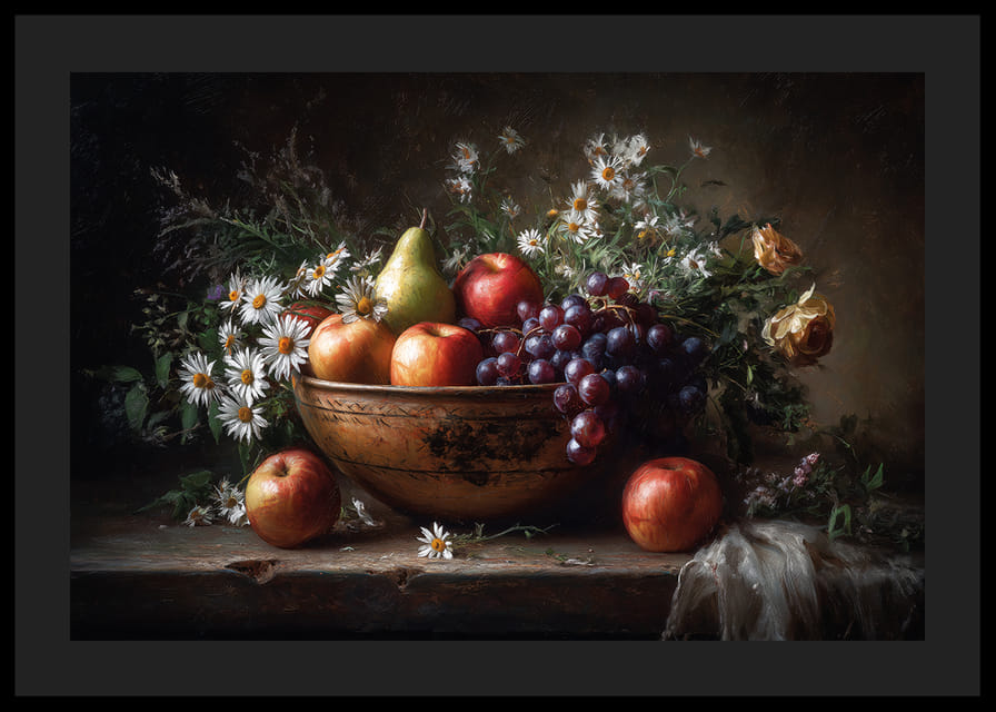 Un bol rempli de fruits frais et de fleurs dégage une beauté intemporelle.-12