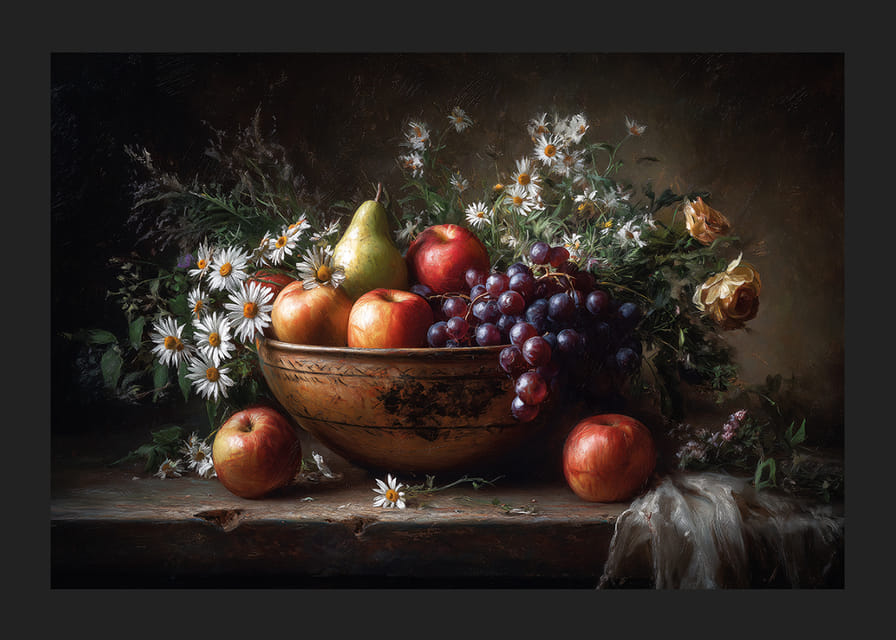 Un bol rempli de fruits frais et de fleurs dégage une beauté intemporelle.-12