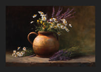 A rustic bouquet in an old ceramic pot radiates tranquility.-5